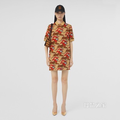 老虎图案功能性羊毛提花连衣裙 (蜂蜜米色) - 女士
