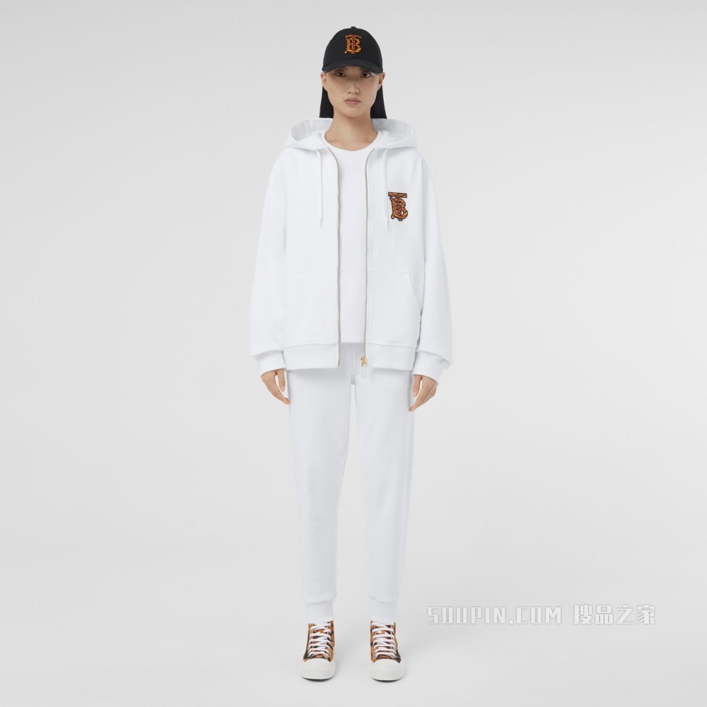 专属标识图案棉质连帽上衣 (白色) - 女士