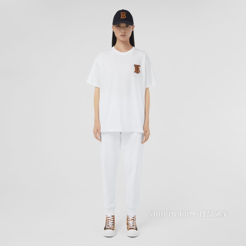 专属标识图案棉质宽松 T 恤衫 (白色) - 女士