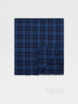 午夜蓝山羊绒及桑蚕丝混纺围巾
