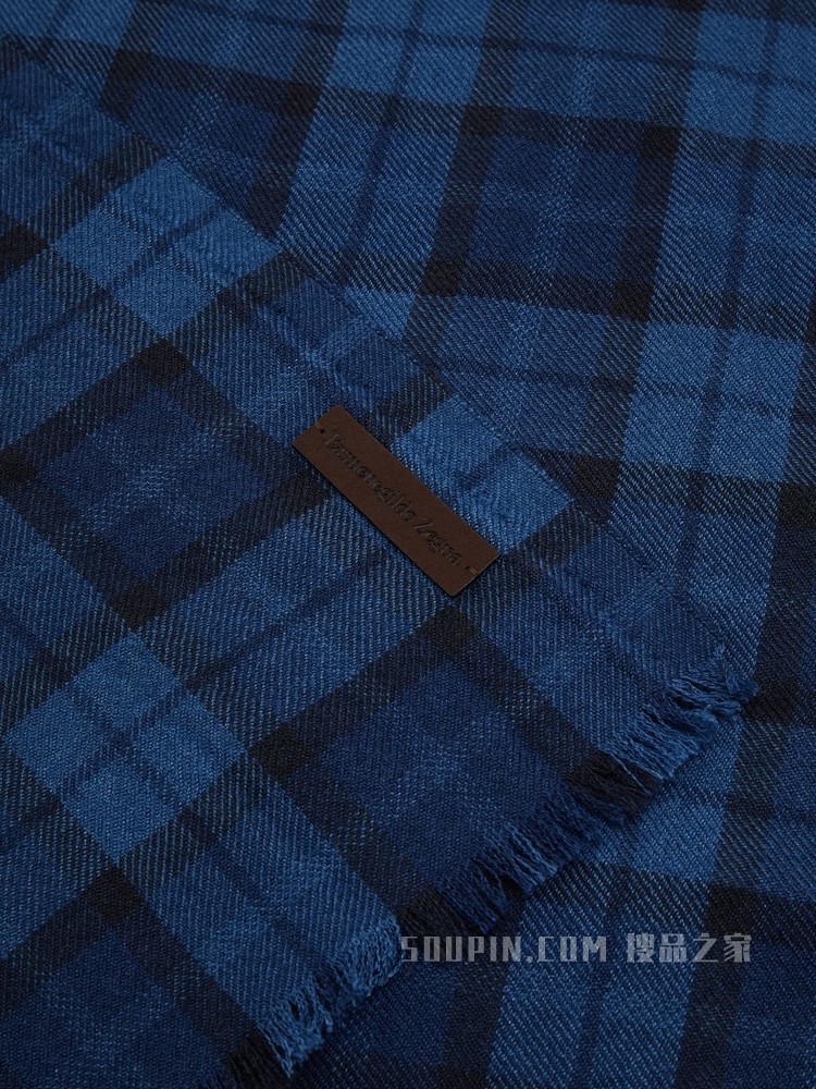 午夜蓝山羊绒及桑蚕丝混纺围巾