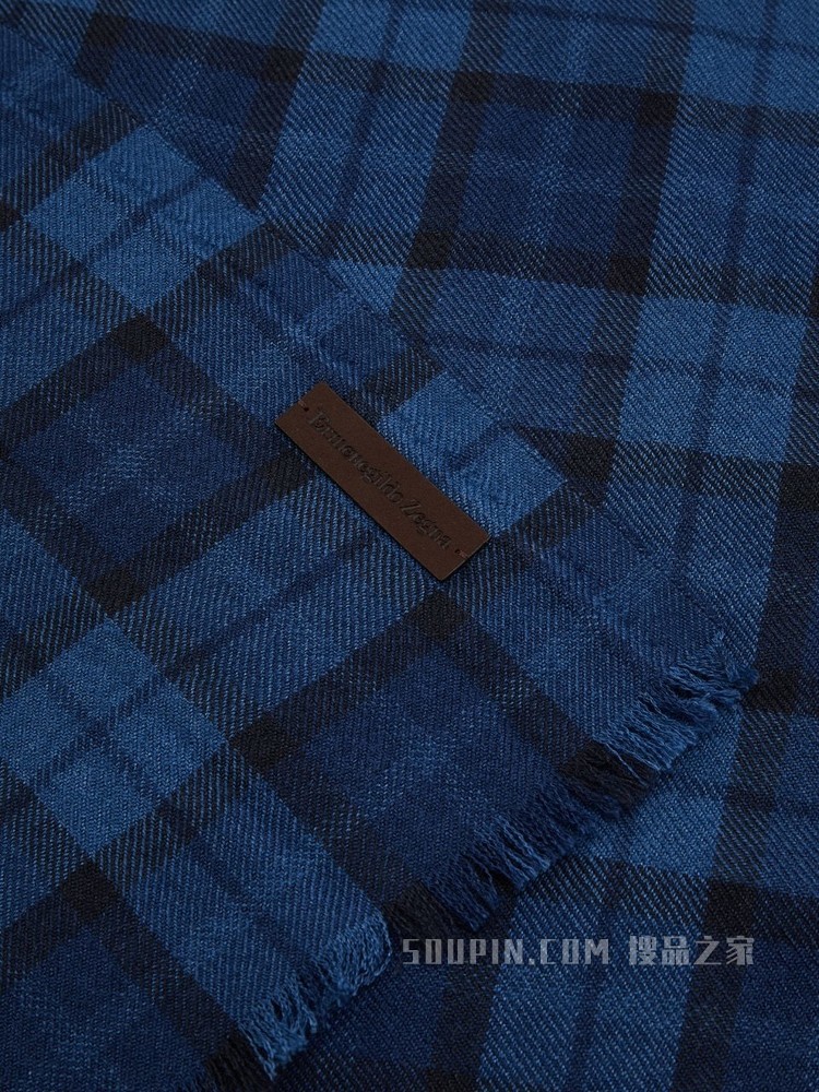 午夜蓝山羊绒及桑蚕丝混纺围巾