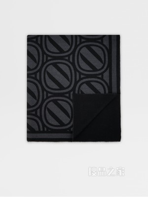 灰色复古标识羊毛及棉混纺披肩