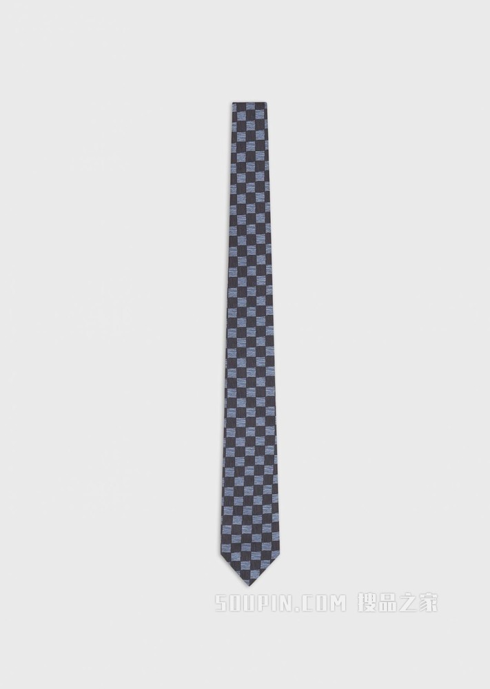 撞色棋盘格图案桑蚕丝领带 | Giorgio Armani