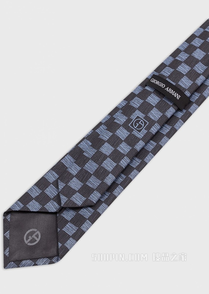 撞色棋盘格图案桑蚕丝领带 | Giorgio Armani