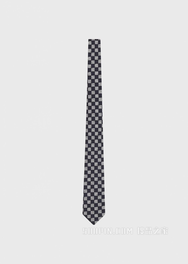 撞色棋盘格图案桑蚕丝领带 | Giorgio Armani