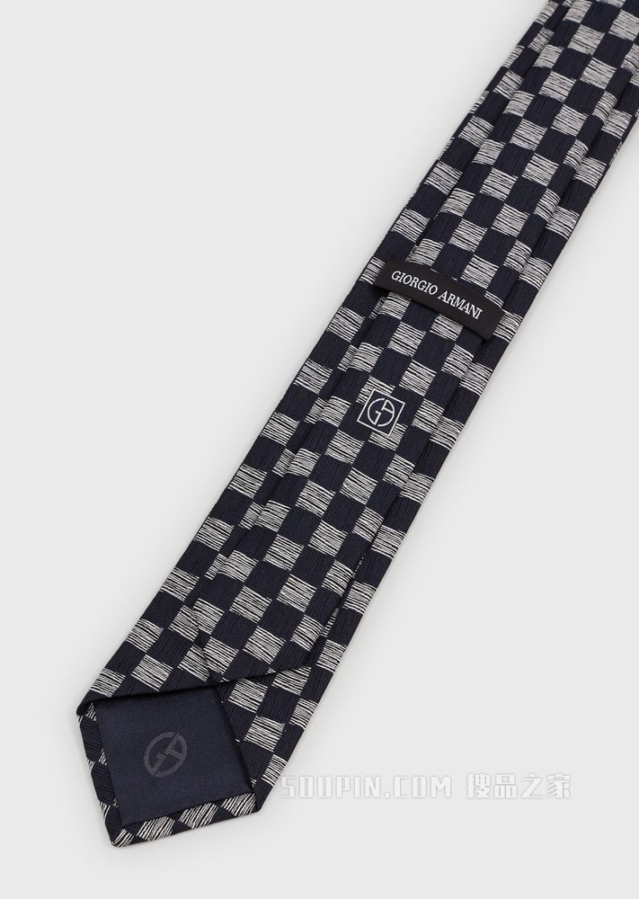 撞色棋盘格图案桑蚕丝领带 | Giorgio Armani