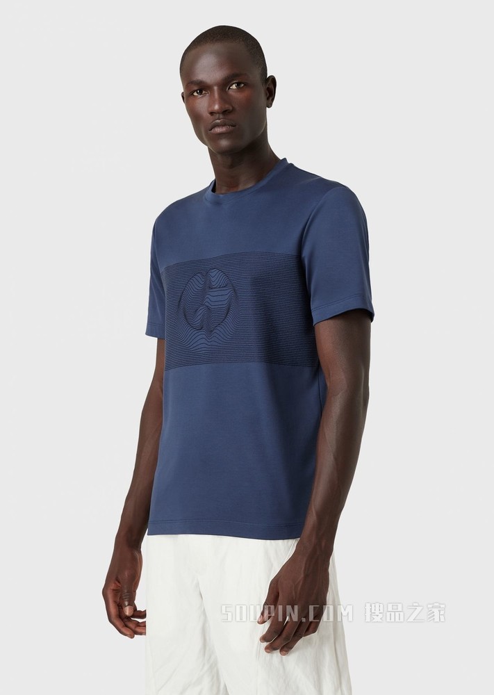 撞色3D刺绣短袖T恤 | Giorgio Armani