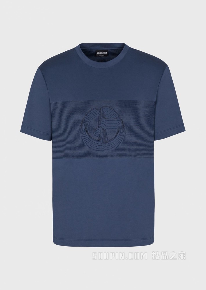 撞色3D刺绣短袖T恤 | Giorgio Armani