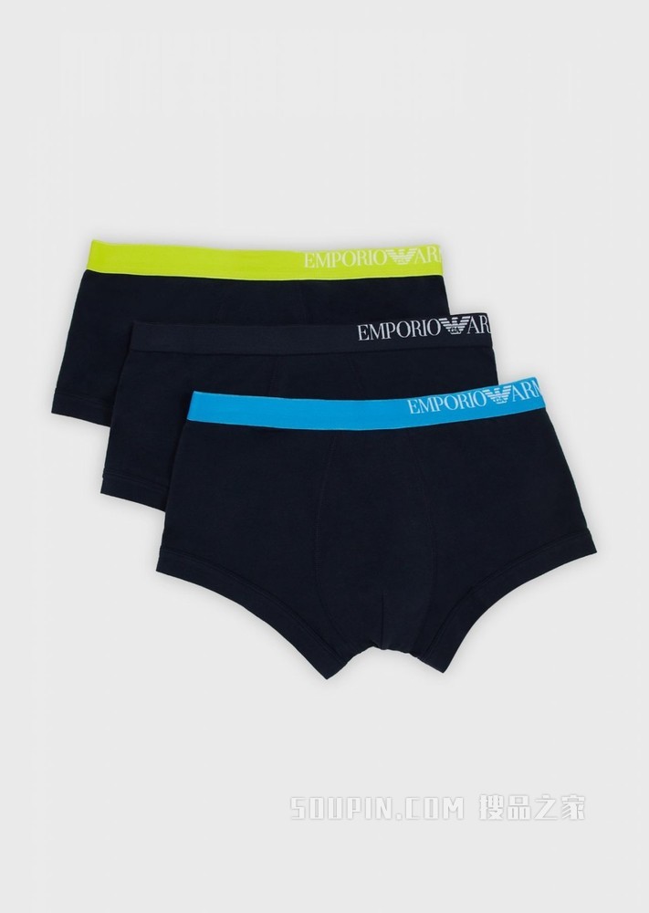 弹力棉字母纹LOGO平角内裤三条装 | Emporio Armani