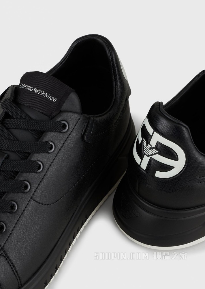 牛皮革系带休闲运动鞋 | Emporio Armani