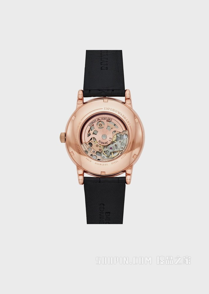 防水圆形皮革带镂空机械腕表 | Emporio Armani