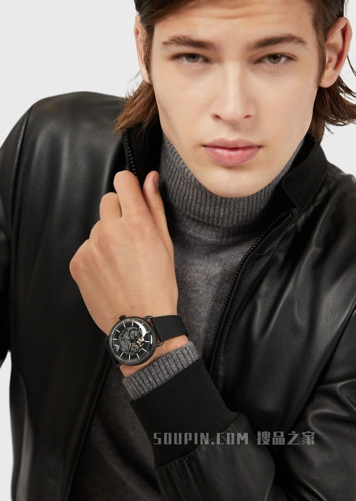 全黑表带镂空机芯机械腕表 | Emporio Armani