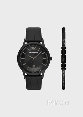 雅黑皮革环形石英腕表手镯礼盒套装 | Emporio Armani