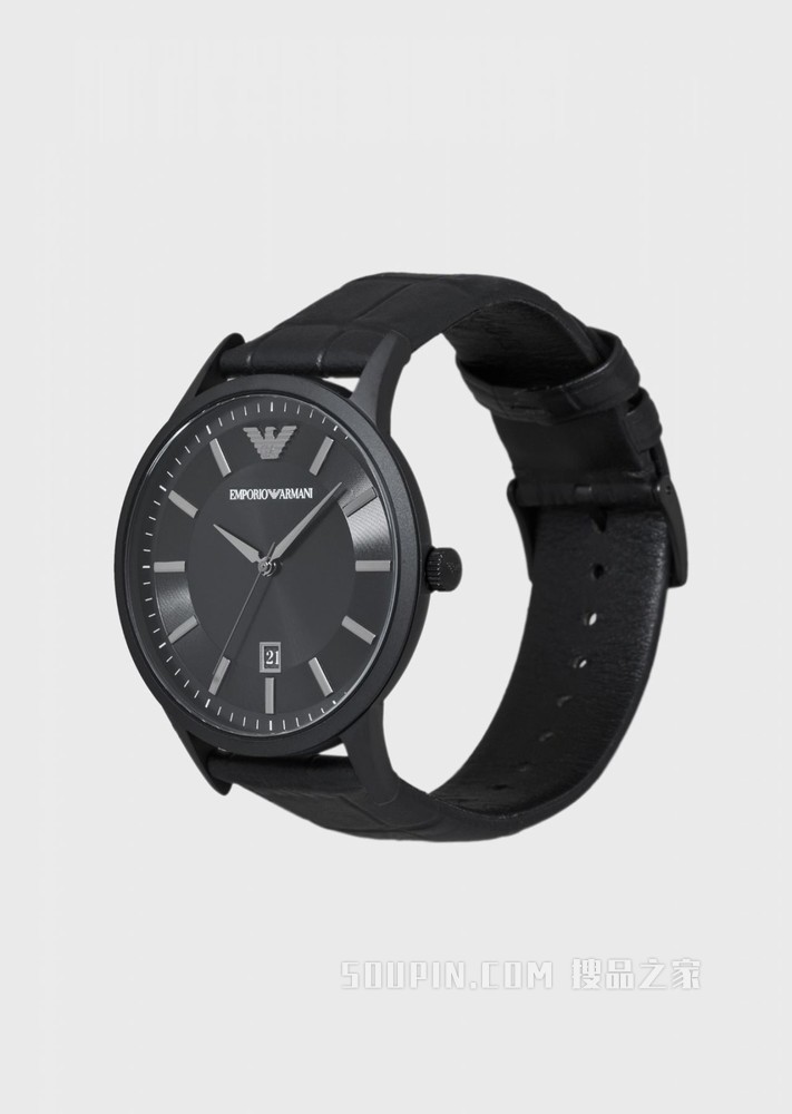 雅黑皮革环形石英腕表手镯礼盒套装 | Emporio Armani