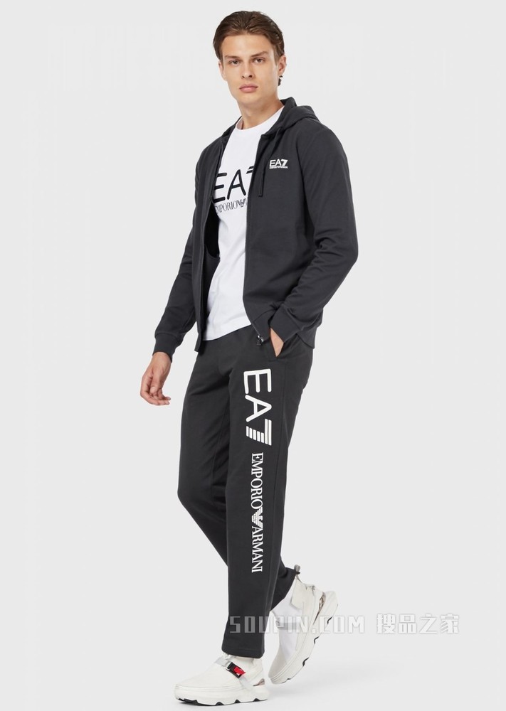 棉质毛圈布LOGO抽绳慢跑裤 | Emporio Armani