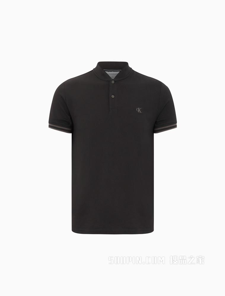 Calvin Klein 男装纽扣棒球领条纹镶边刺绣LOGO短袖polo衫J319927