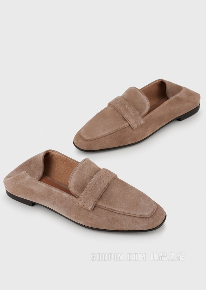 压花LOGO皮革平底鞋 | Emporio Armani