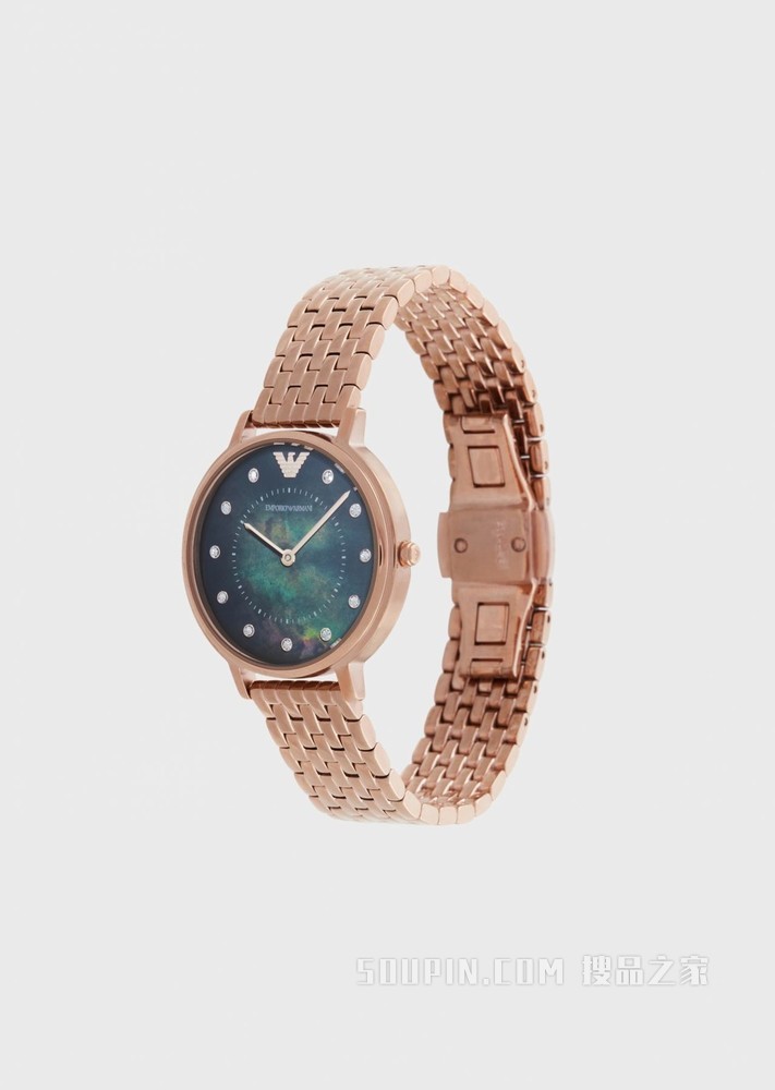 玫瑰金石英腕表耳钉礼盒套装 | Emporio Armani
