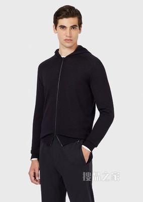 羊毛拉链连帽针织开衫 | Emporio Armani