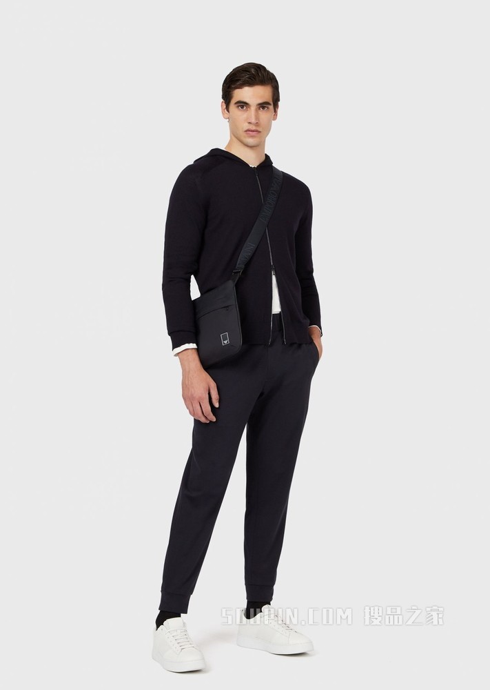 羊毛拉链连帽针织开衫 | Emporio Armani