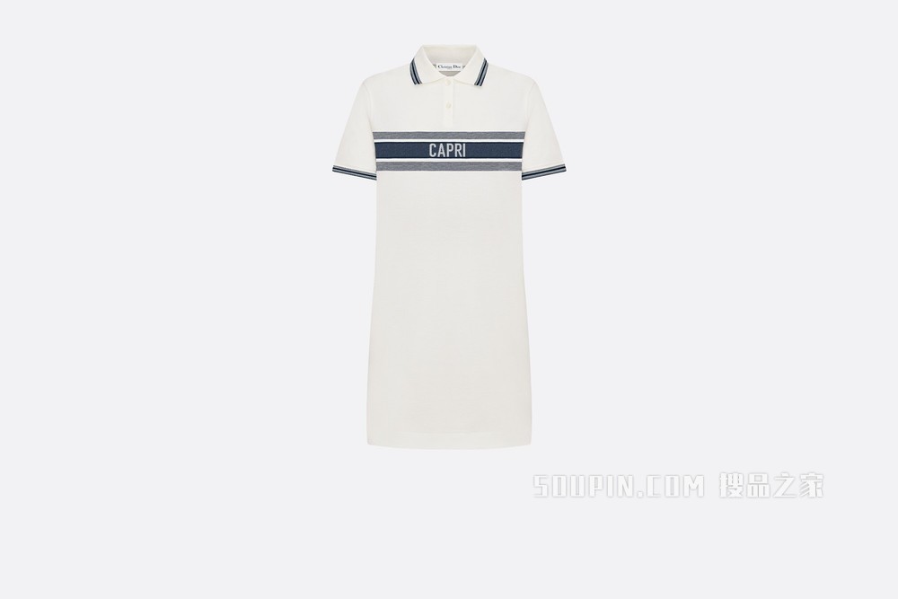 Dioriviera Polo 衫式连衣裙 白色和海军蓝色棉质平纹针织面料“CAPRI”字样