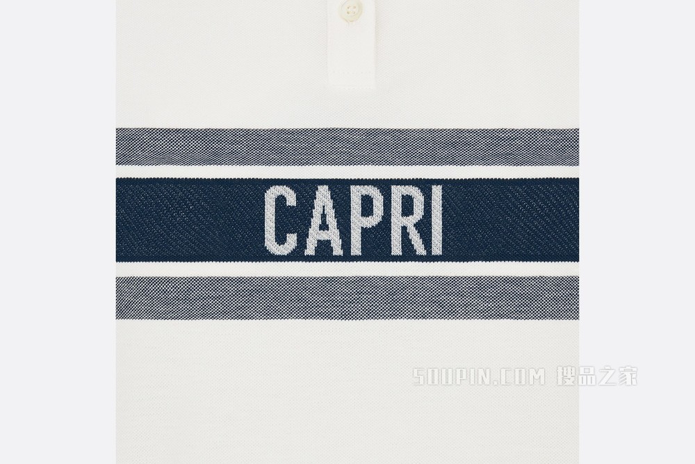 Dioriviera Polo 衫式连衣裙 白色和海军蓝色棉质平纹针织面料“CAPRI”字样