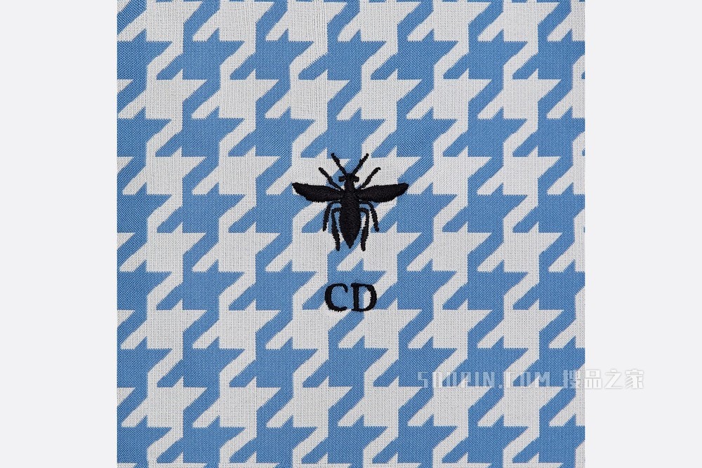 D-Way 长款防风夹克 矢车菊蓝色塔夫绸科技提花面料超大千鸟格纹图案