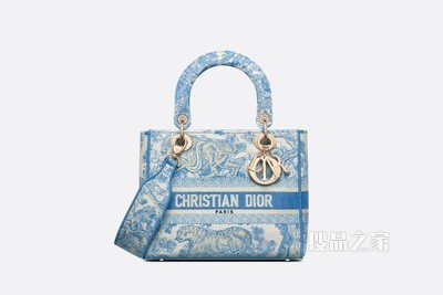 中号 Lady D-Lite 手袋 矢车菊蓝茹伊印花刺绣