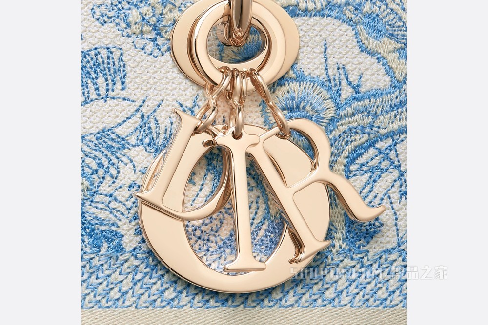 中号 Lady D-Lite 手袋 矢车菊蓝茹伊印花刺绣