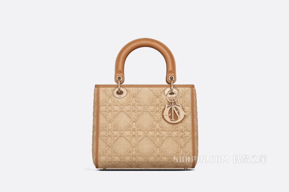 中号 Lady Dior 手袋 酒椰草藤格纹