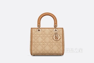 中号 Lady Dior 手袋 酒椰草藤格纹