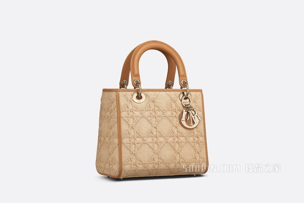 中号 Lady Dior 手袋 酒椰草藤格纹