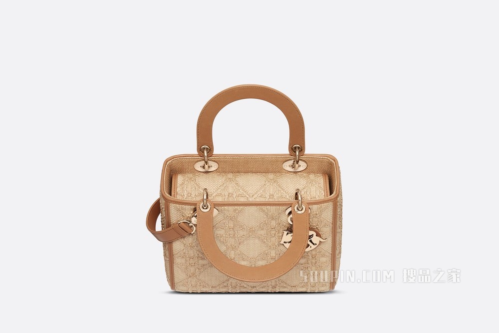 中号 Lady Dior 手袋 酒椰草藤格纹