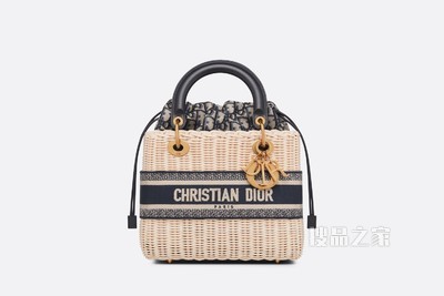 中号 Lady Dior 手袋 柳条和蓝色 Oblique 印花面料