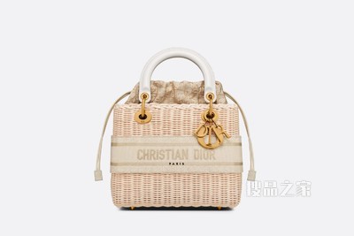 中号 Lady Dior 手袋 柳条和奶白色 Oblique 印花面料