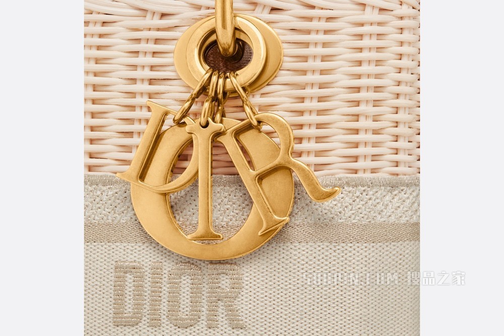 中号 Lady Dior 手袋 柳条和奶白色 Oblique 印花面料