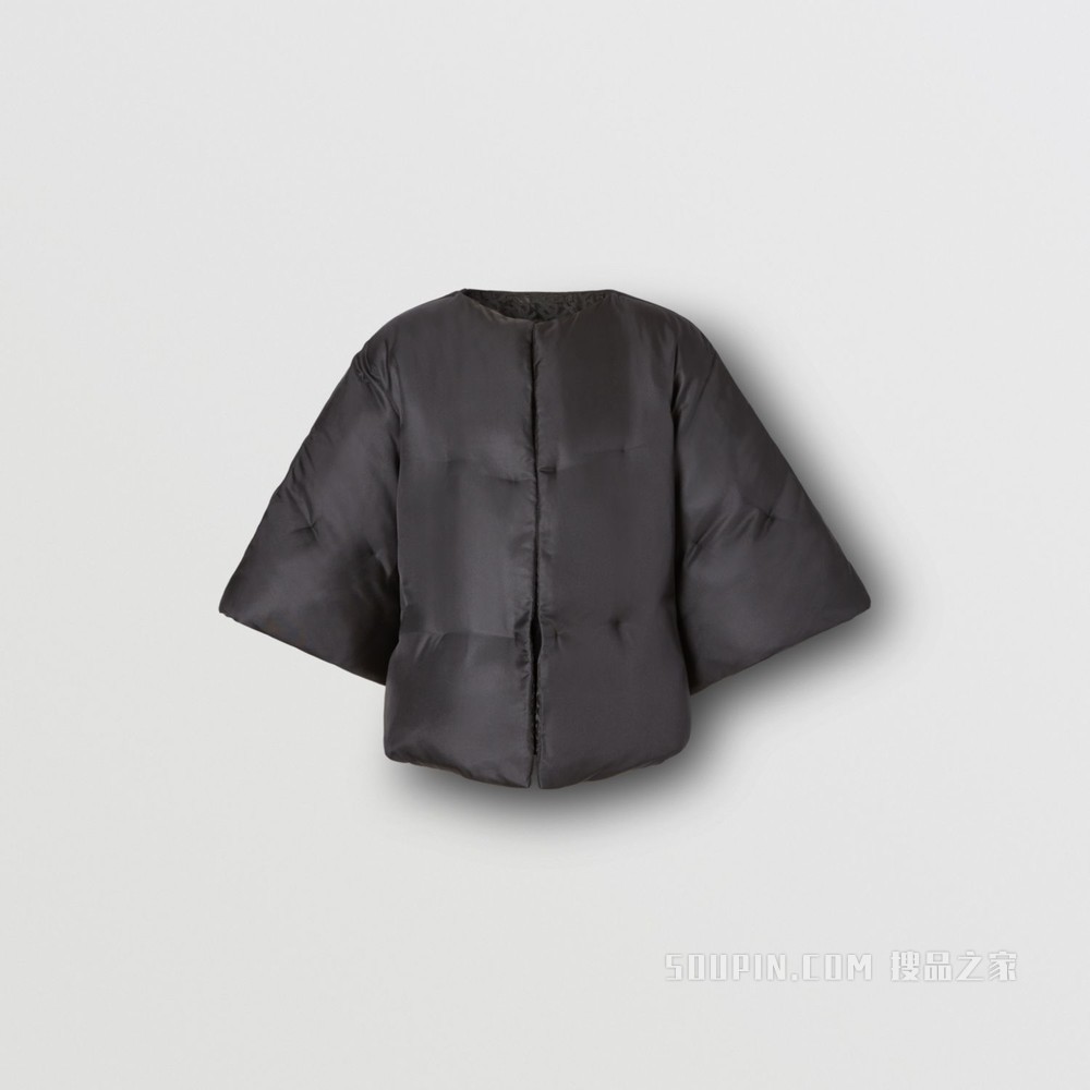 丝质斜纹布羽绒服斗篷 (黑色) - 女士