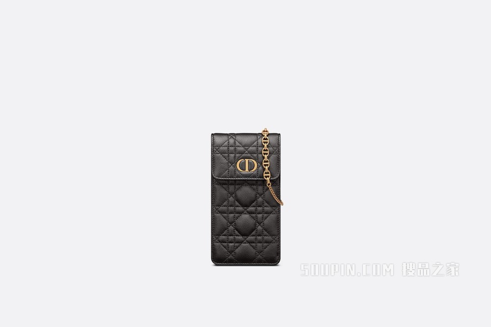 Dior Caro 手机袋 黑色柔软牛皮革藤格纹