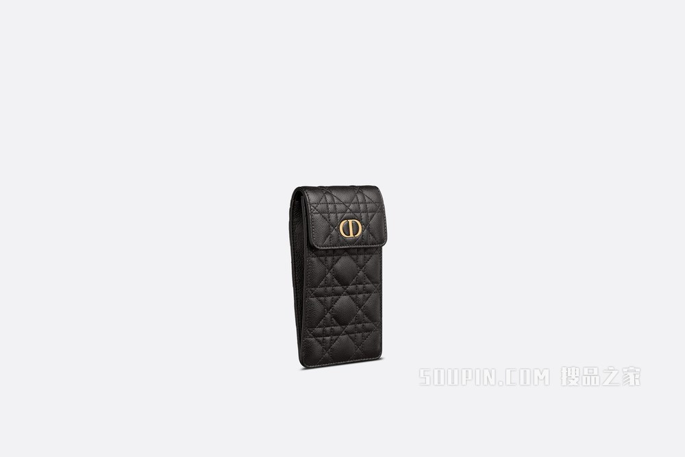 Dior Caro 手机袋 黑色柔软牛皮革藤格纹