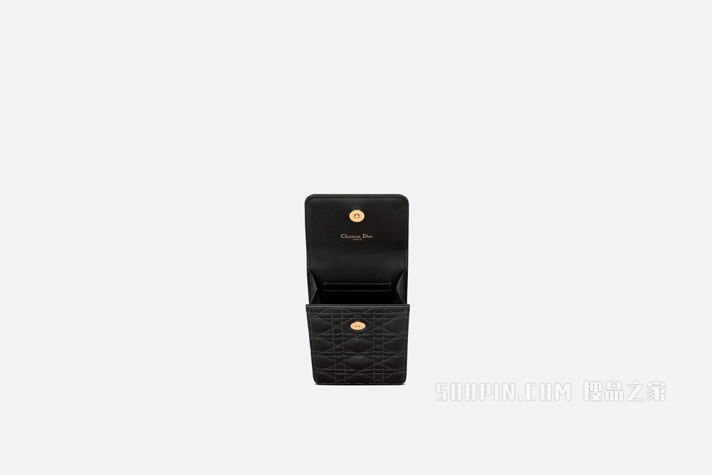 Dior Caro 手机袋 黑色柔软牛皮革藤格纹