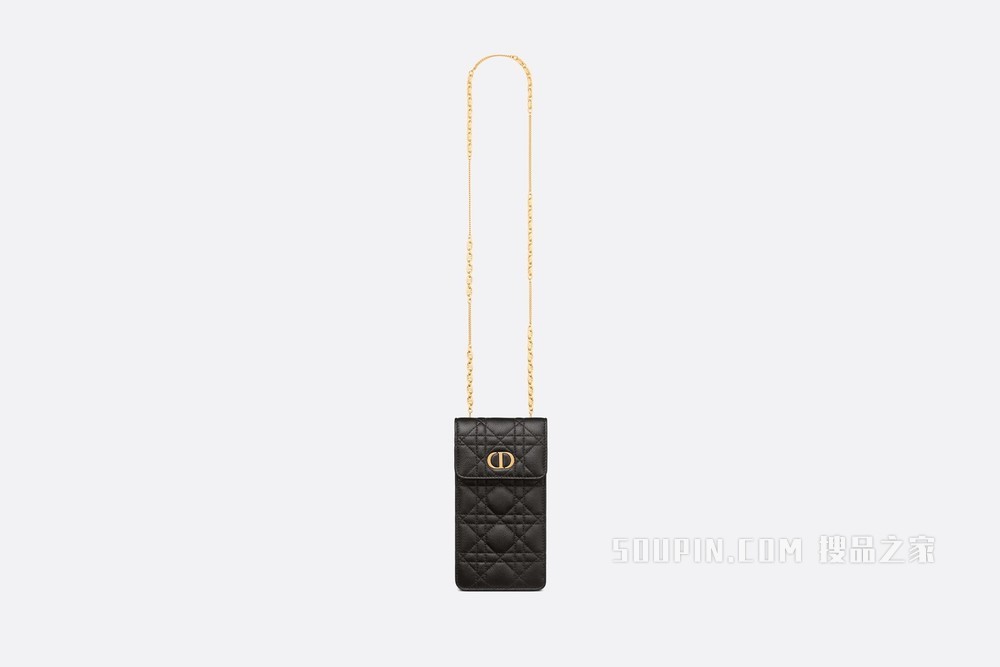Dior Caro 手机袋 黑色柔软牛皮革藤格纹