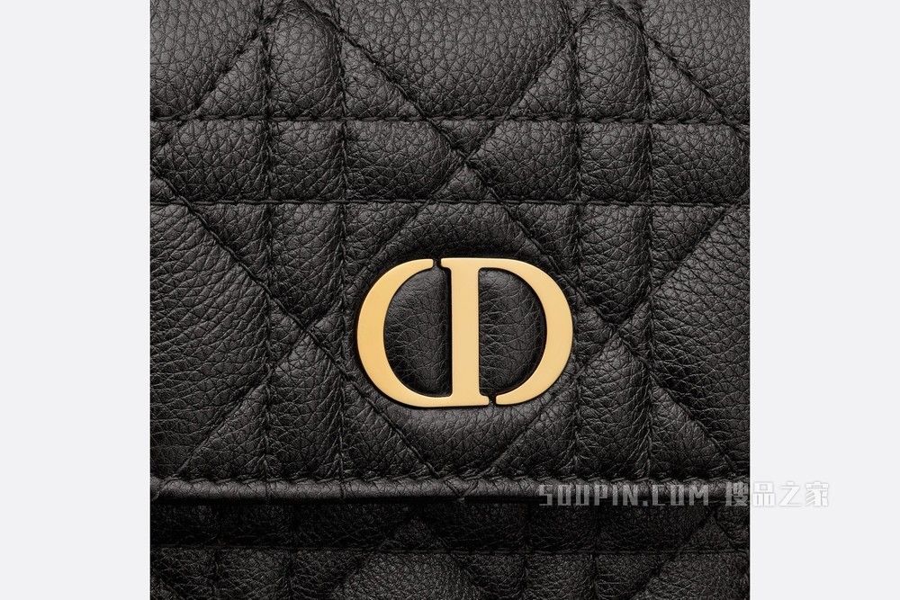 Dior Caro 手机袋 黑色柔软牛皮革藤格纹