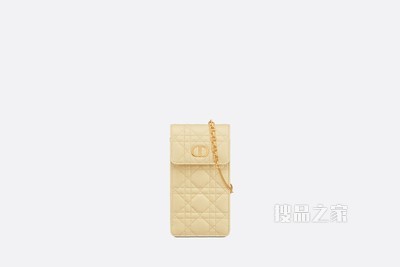 Dior Caro 手机袋 浅黄色柔软牛皮革藤格纹