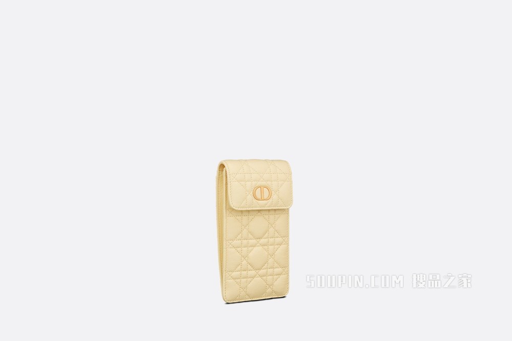 Dior Caro 手机袋 浅黄色柔软牛皮革藤格纹