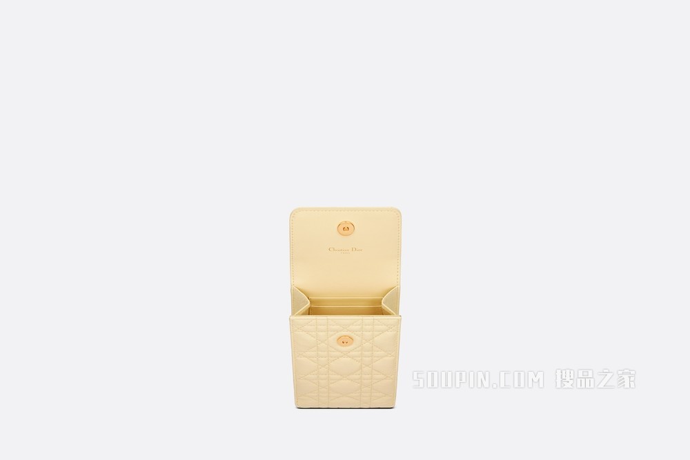 Dior Caro 手机袋 浅黄色柔软牛皮革藤格纹