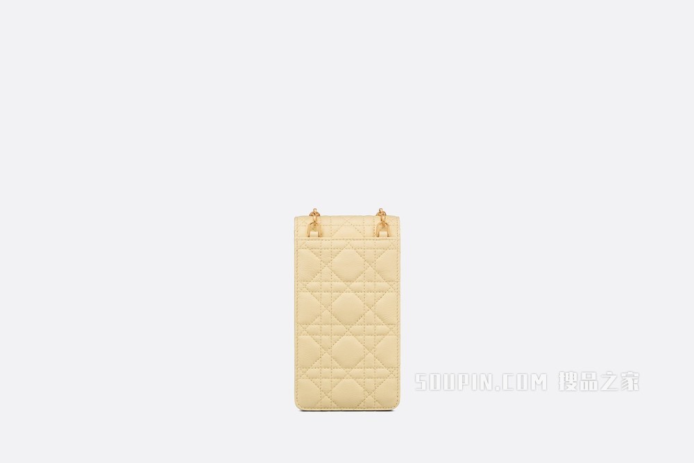 Dior Caro 手机袋 浅黄色柔软牛皮革藤格纹