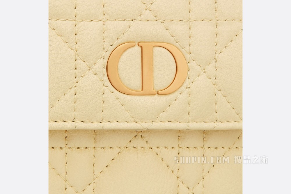 Dior Caro 手机袋 浅黄色柔软牛皮革藤格纹