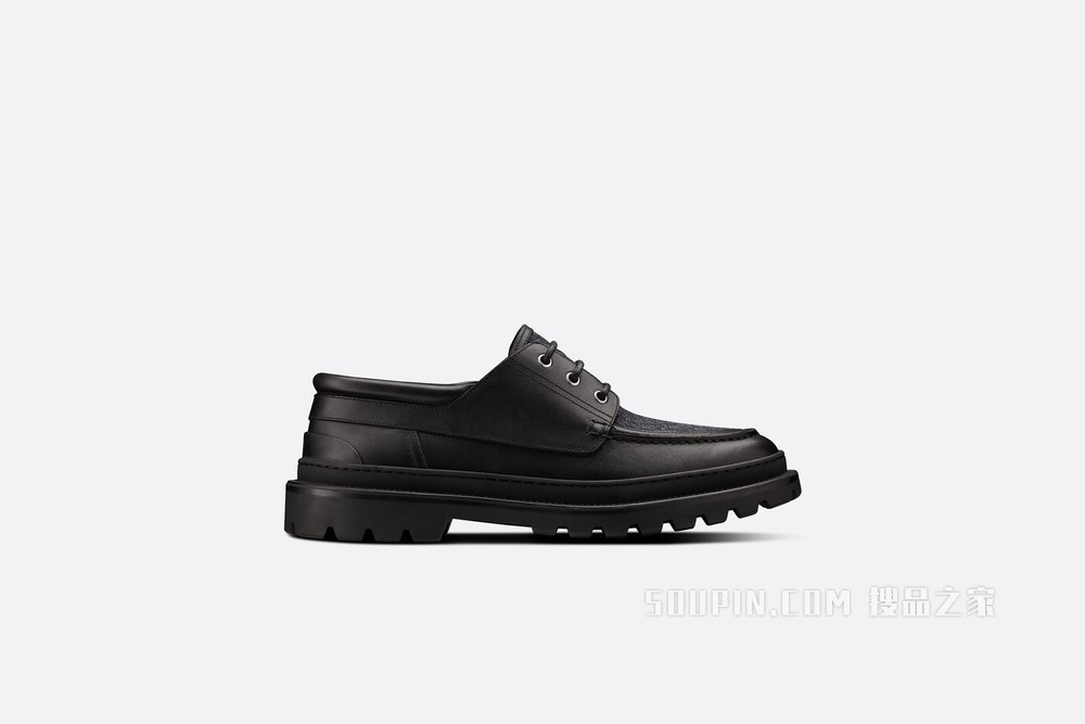 Dior Explorer 船鞋 黑色光滑牛皮革和 Oblique 印花
