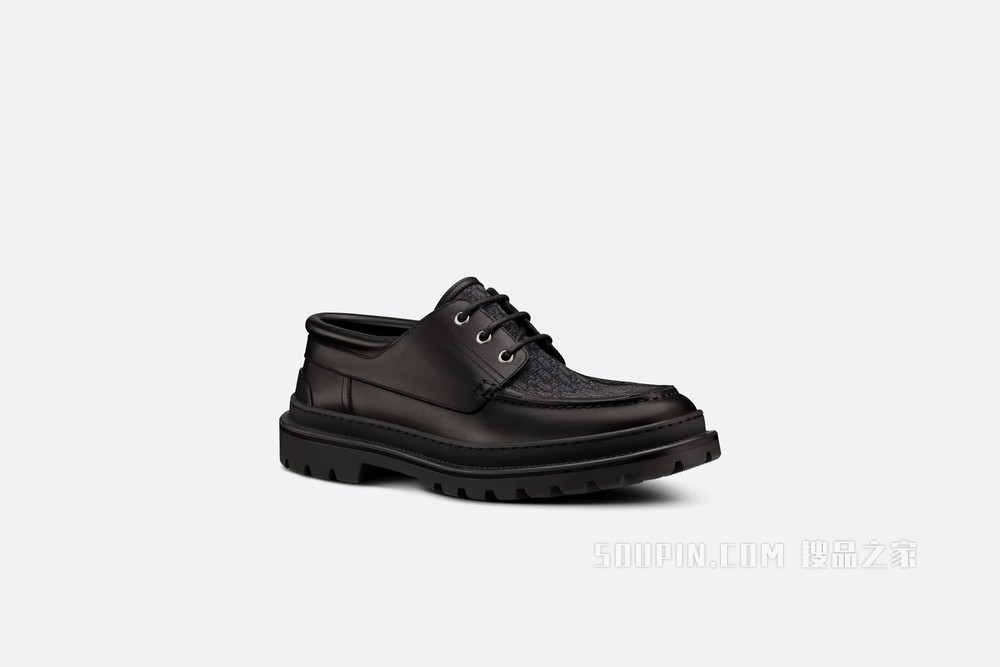 Dior Explorer 船鞋 黑色光滑牛皮革和 Oblique 印花
